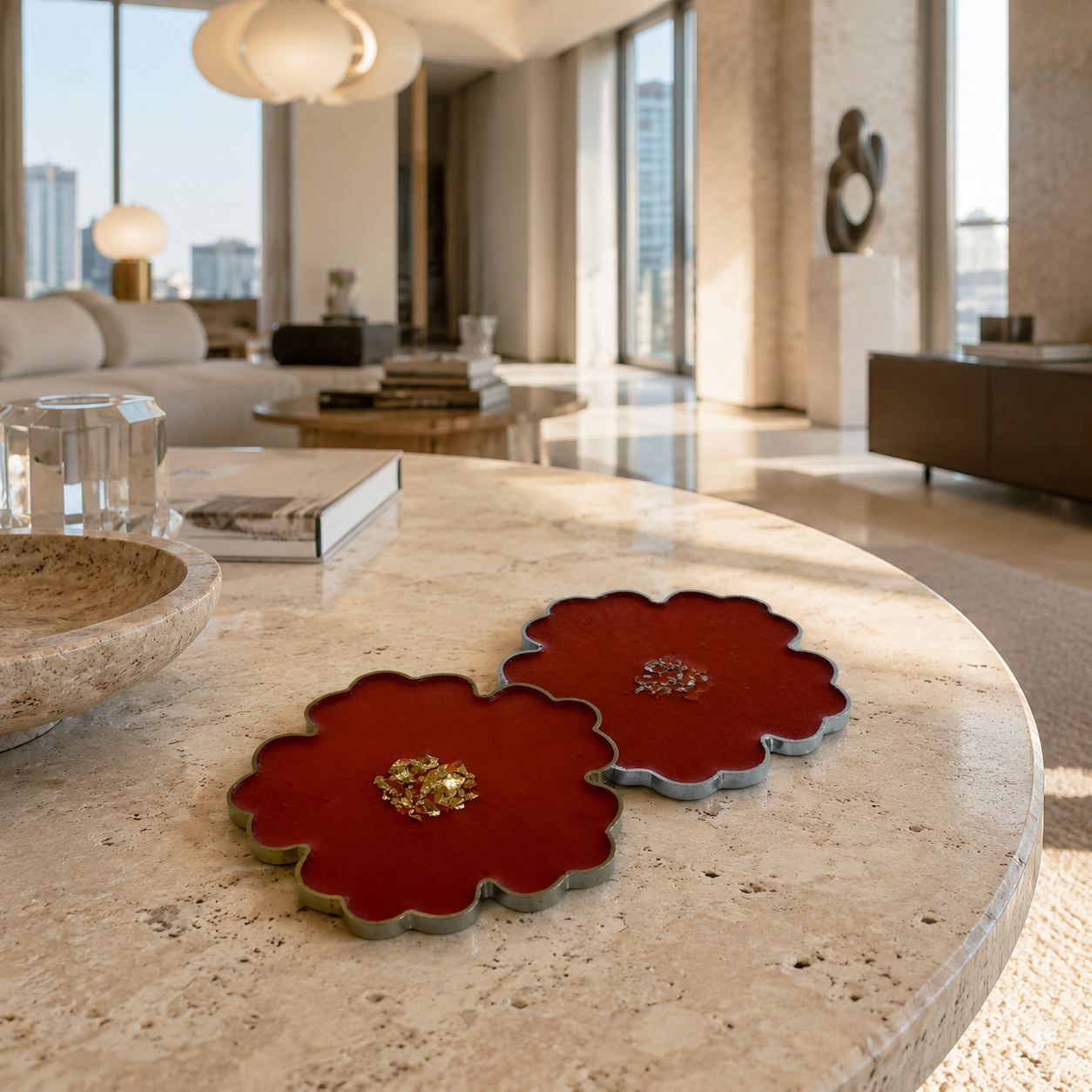 Red, Orange, Yellow Flower Coasters epoxy resin