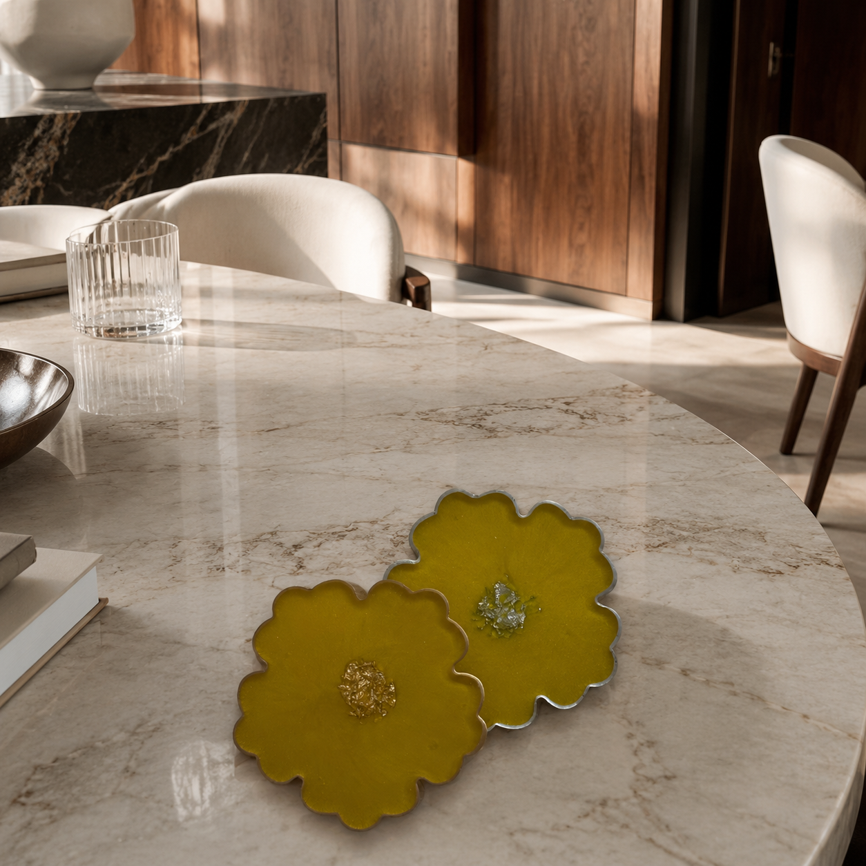 Red, Orange, Yellow Flower Coasters epoxy resin