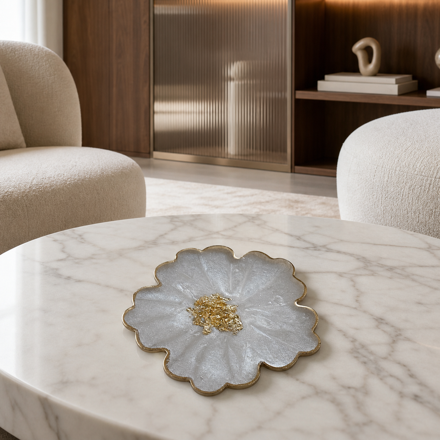 White Flower Coaster epoxy resin