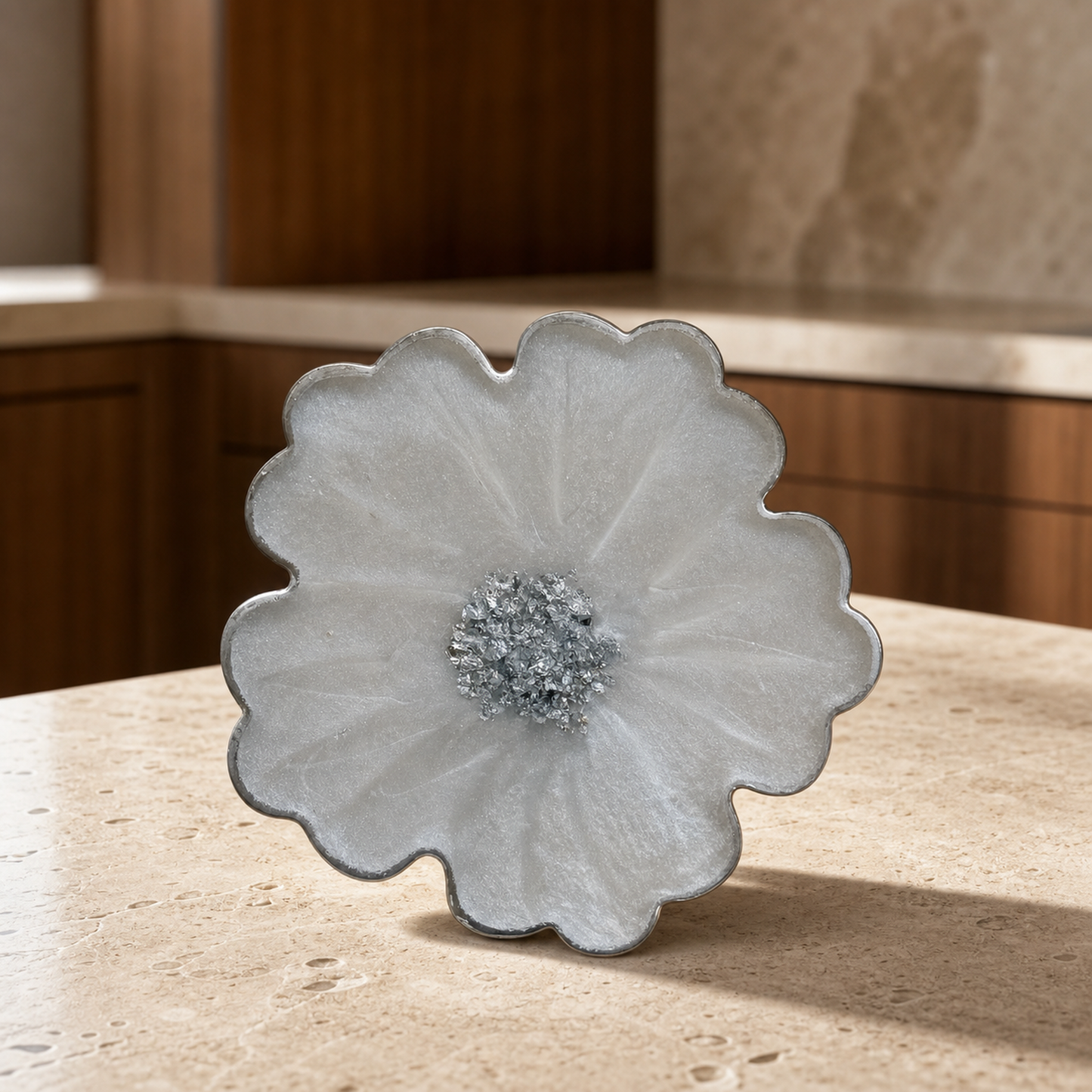 White Flower Coaster epoxy resin