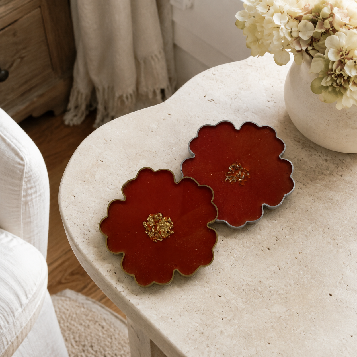 Red, Orange, Yellow Flower Coasters epoxy resin