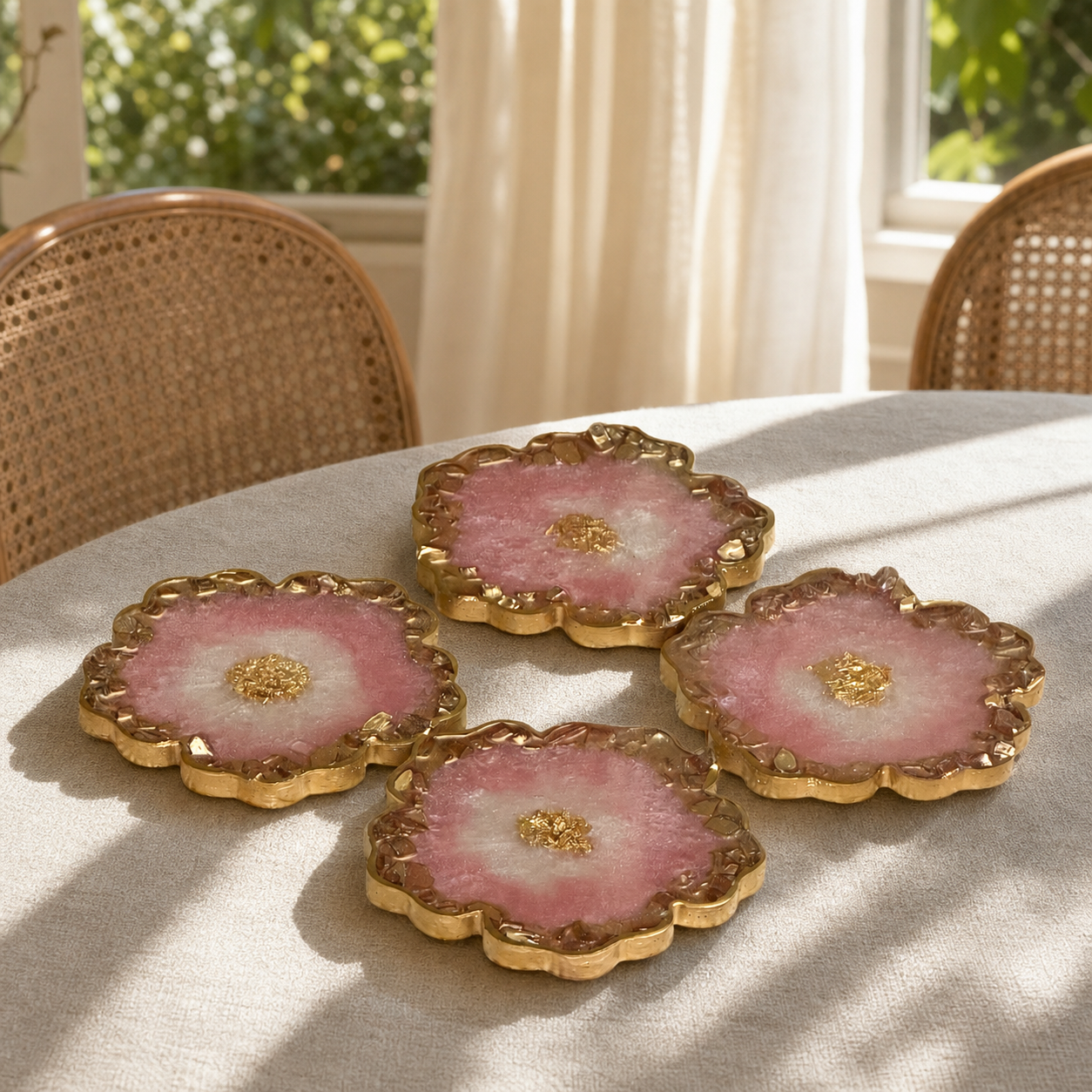 Light Pink Flower tray with matching coasters