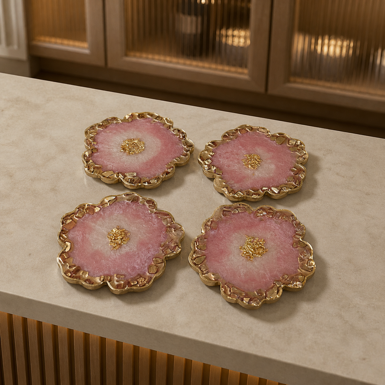 Light Pink Flower tray with matching coasters