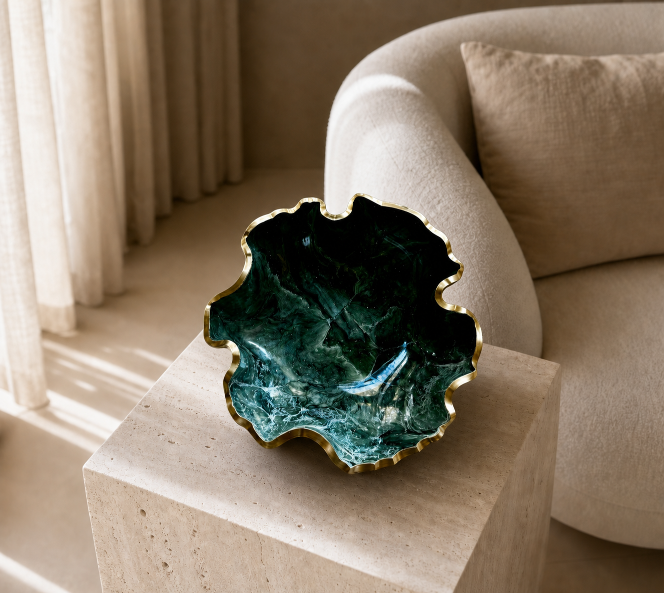 Medium Green bowl, 11x3" geode design epoxy resin