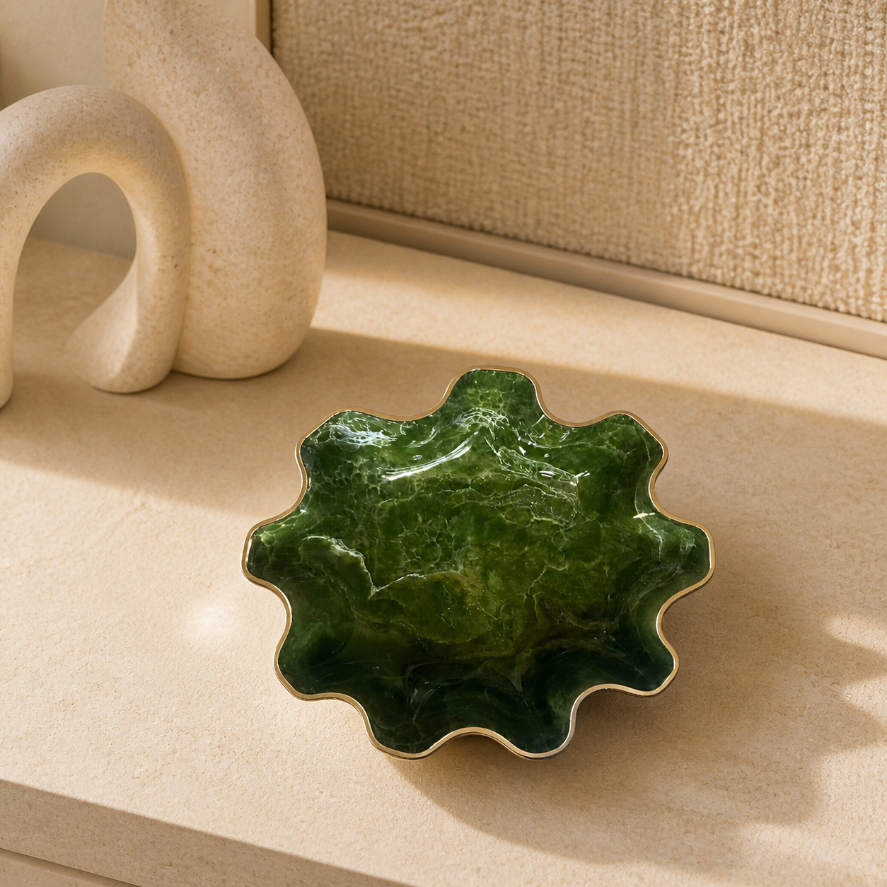 XLarge Olive Green bowl, 18x6" geode design epoxy resin