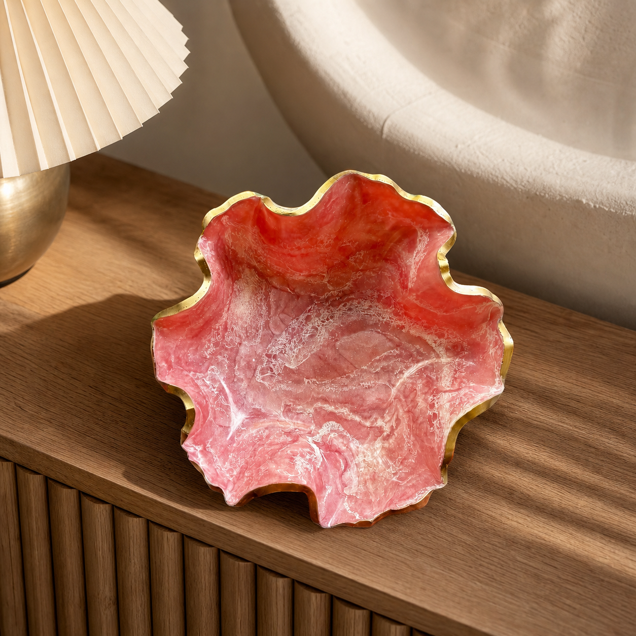 Medium light Pink bowl, 11x3" geode design epoxy resin