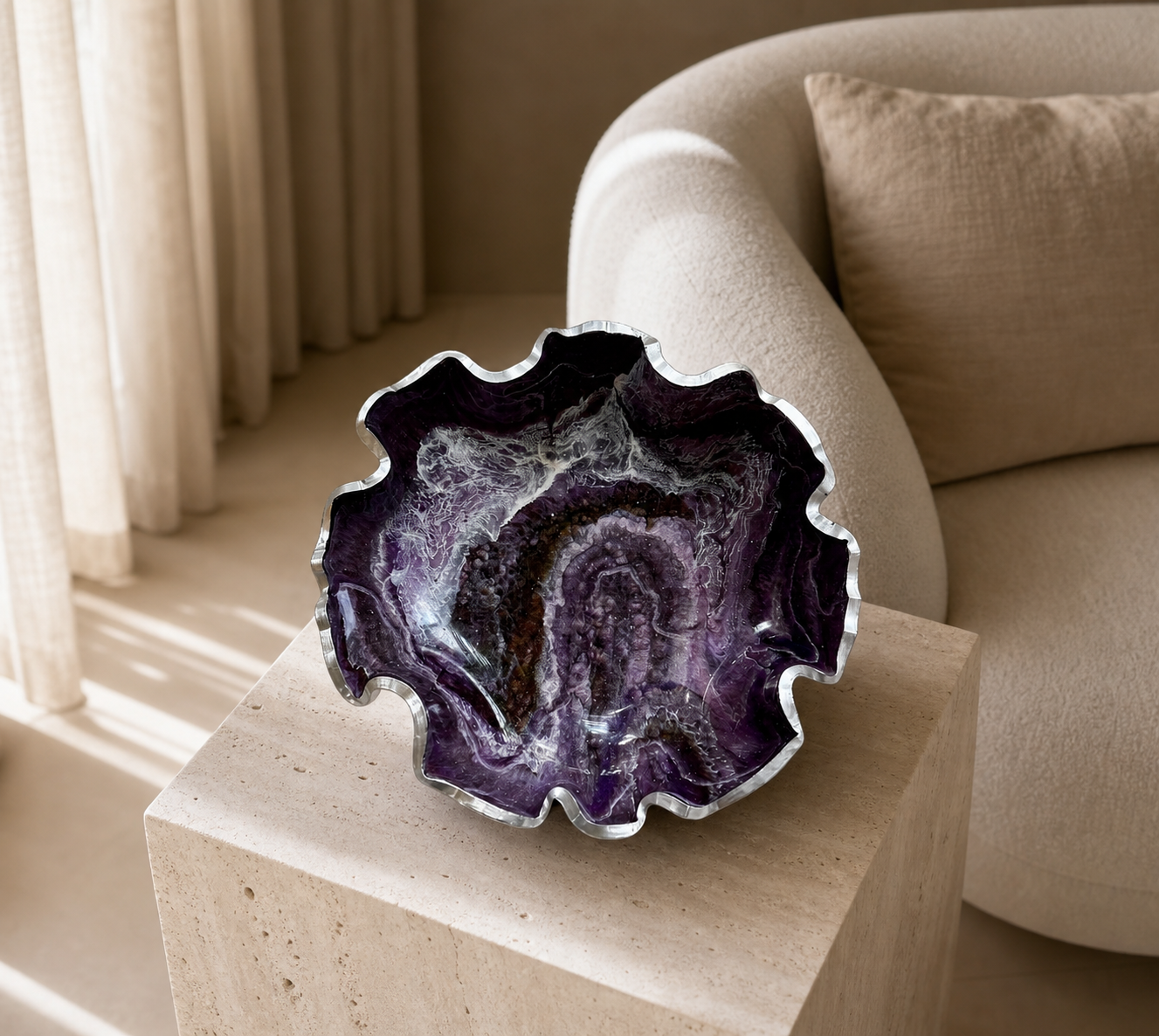 Medium Purple and Brown bowl, 11x3" geode design epoxy resin