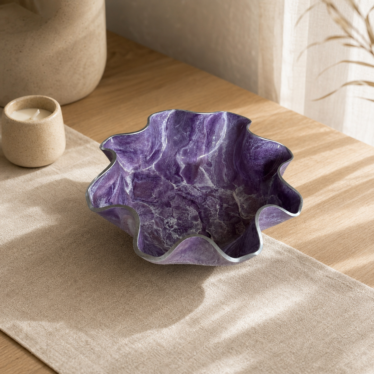 Large Purple bowl, 18x3" geode design epoxy resin
