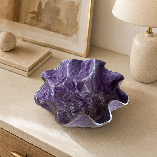 Large Purple bowl, 18x3" geode design epoxy resin