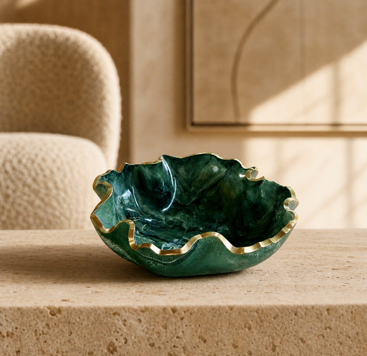 Medium Green bowl, 11x3" geode design epoxy resin