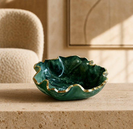 Medium Green bowl, 11x3" geode design epoxy resin