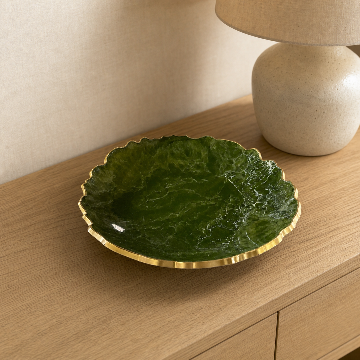 Small Olive green bowl, 8x2" geode design epoxy resin