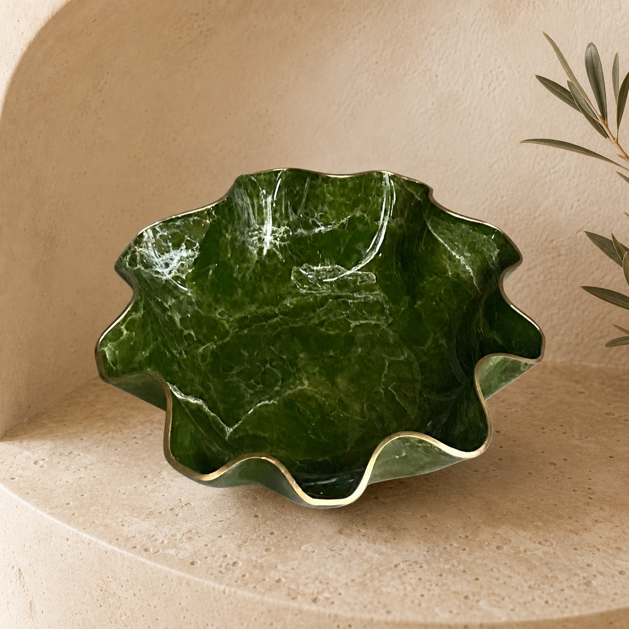 Large Olive Green bowl, 18x3" geode design epoxy resin