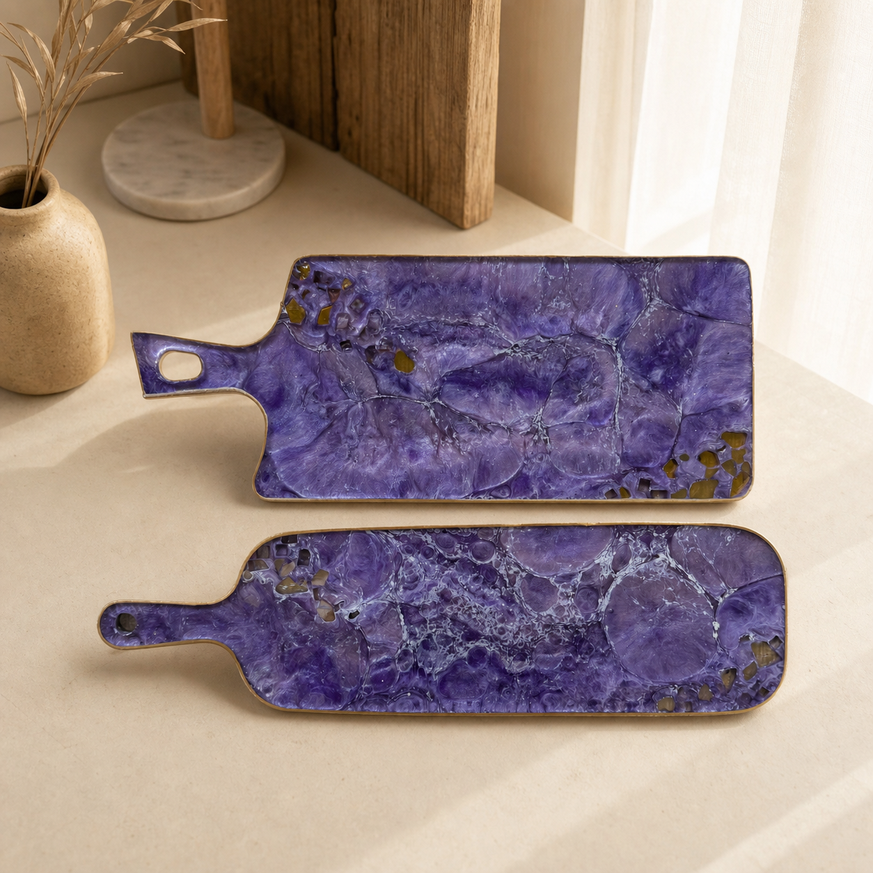 Purple Cheese board, 3 sizes handmade epoxy resin geode design