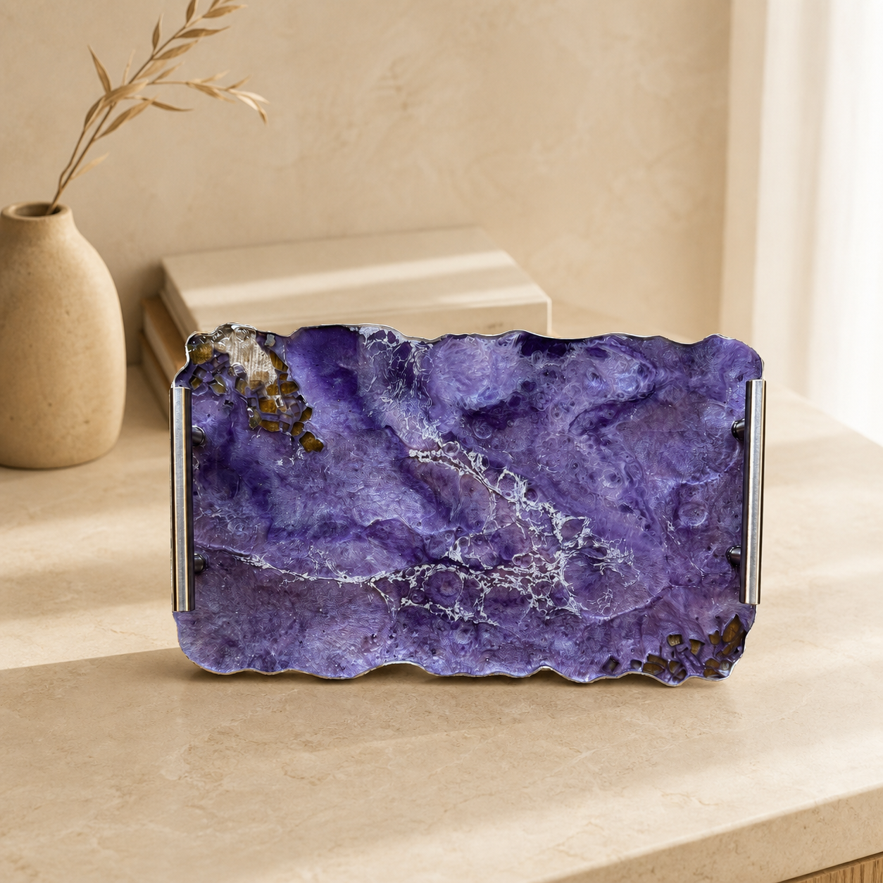 Purple tray handmade epoxy resin geode design