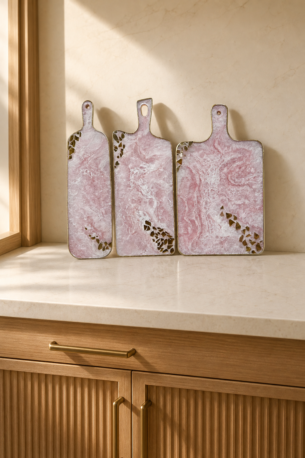 Light Pink Cheese board, 3 sizes handmade epoxy resin geode design