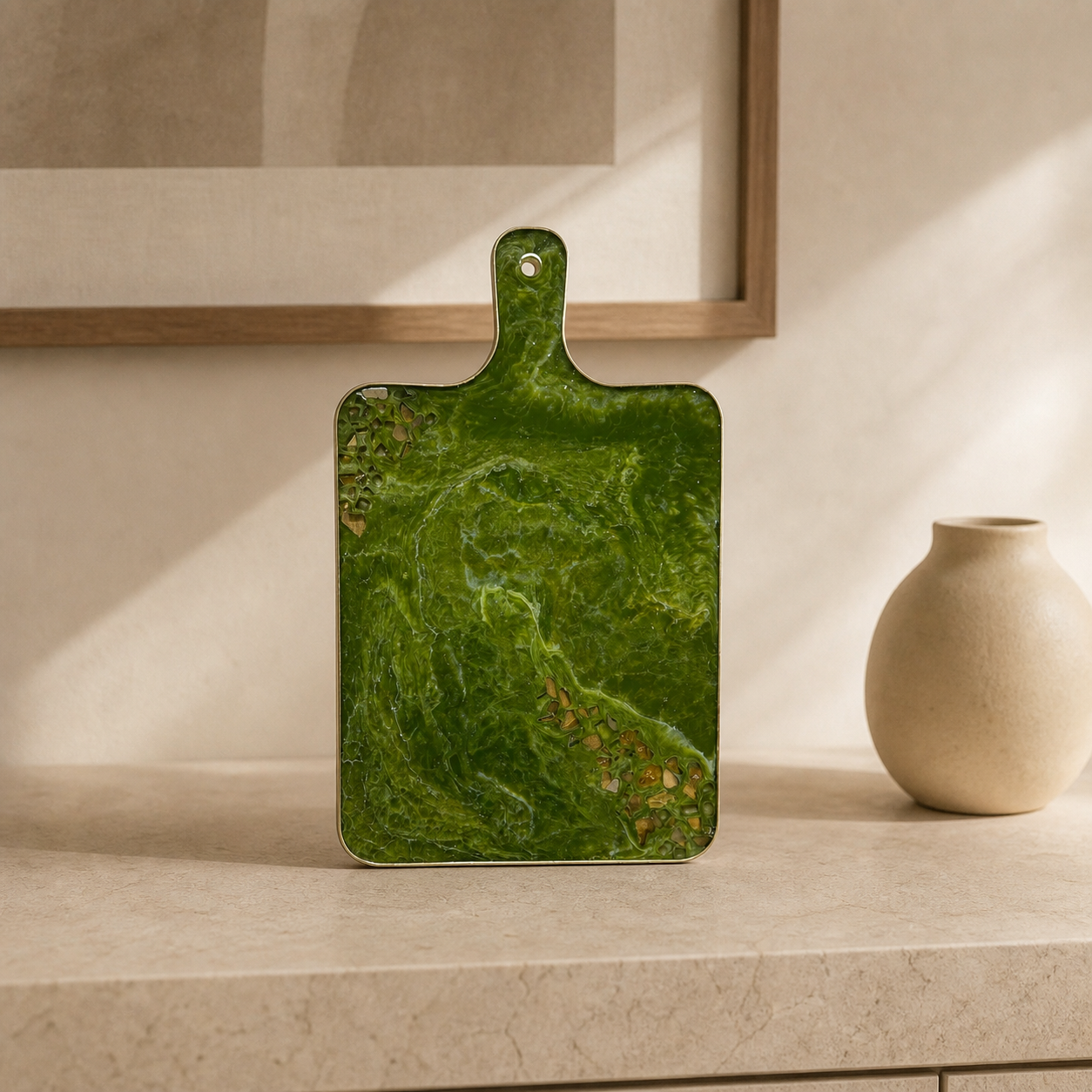 Olive Green Cheese board, 3 sizes handmade epoxy resin geode design