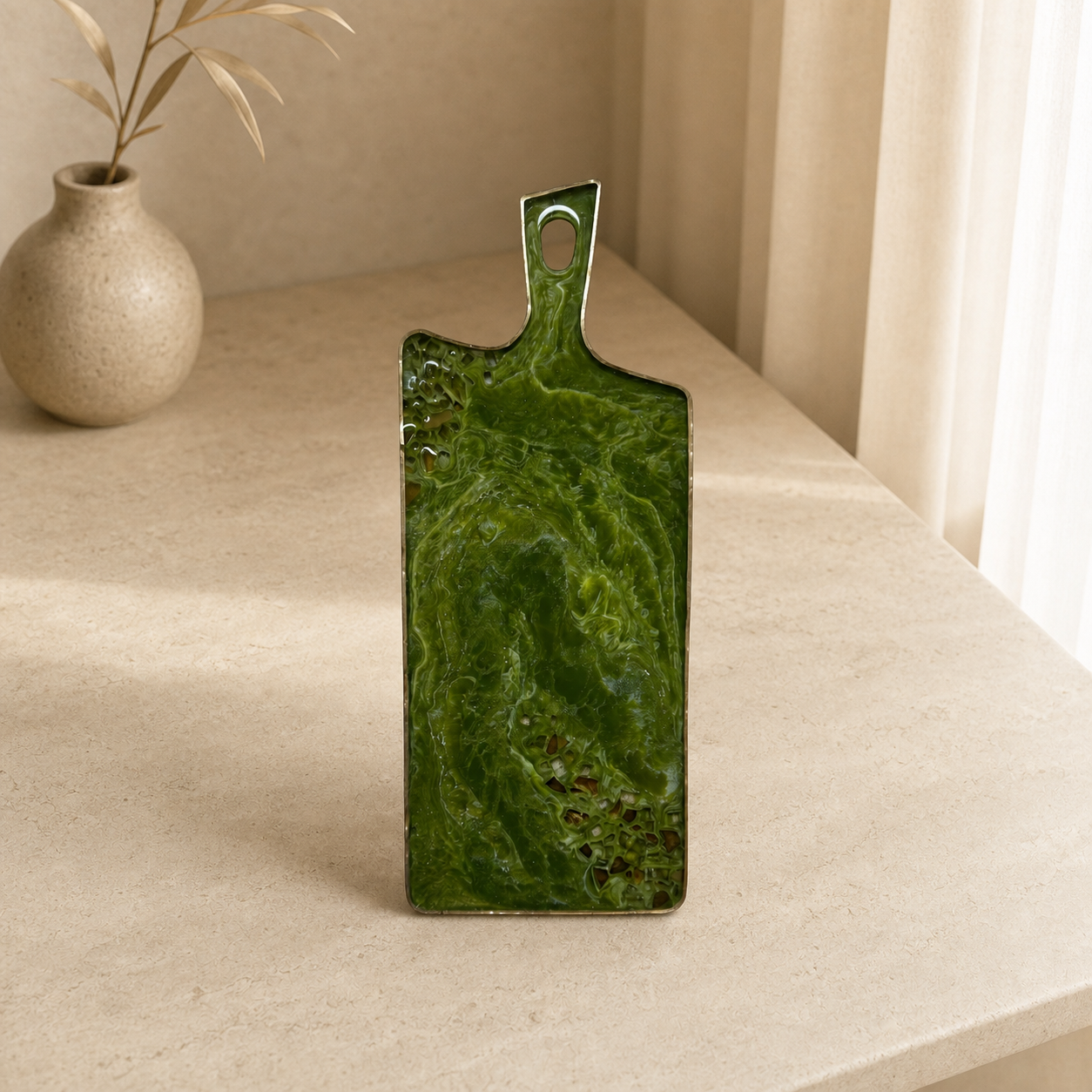 Olive Green Cheese board, 3 sizes handmade epoxy resin geode design
