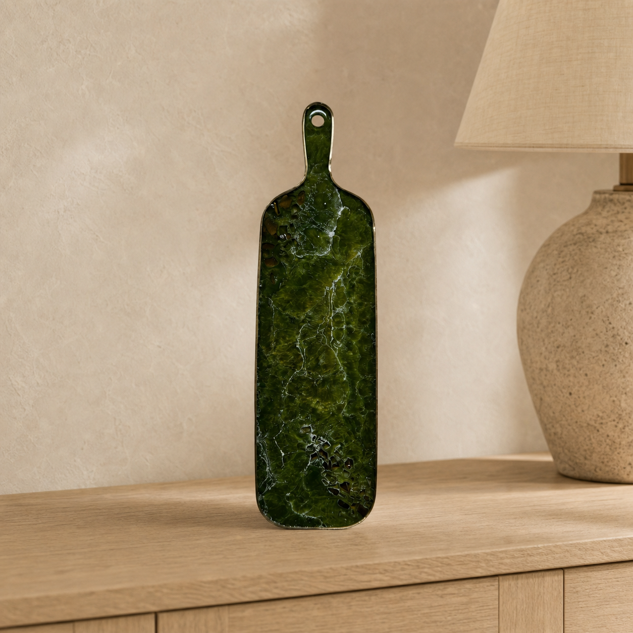 Olive Green Cheese board, 3 sizes handmade epoxy resin geode design