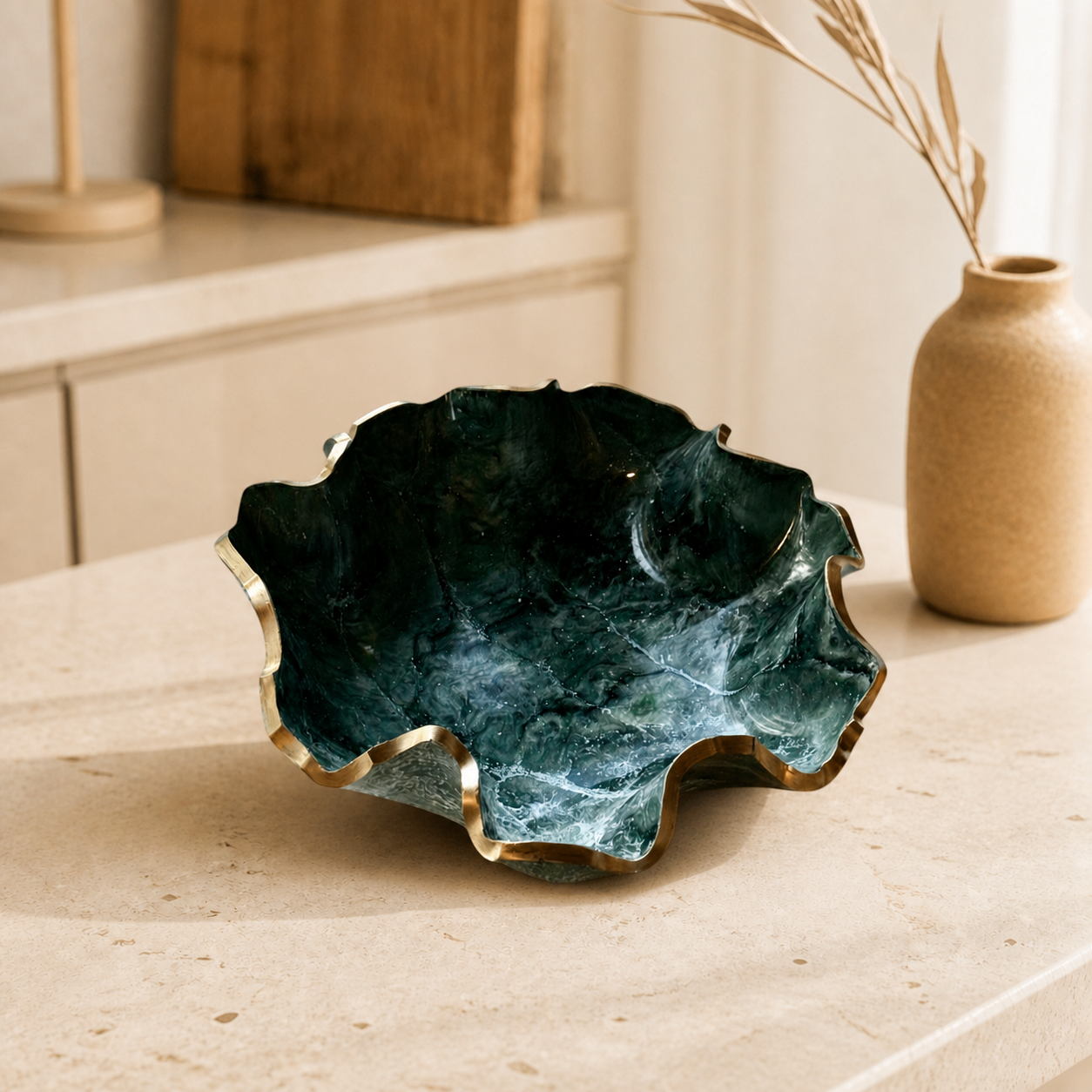 Medium Green bowl, 11x3" geode design epoxy resin