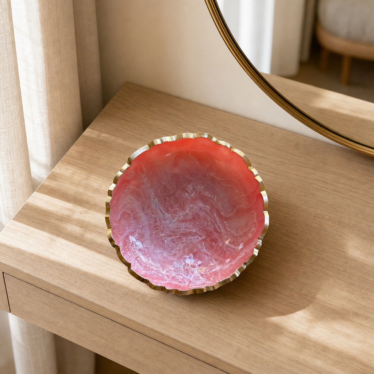 Small Light Pink bowl, 8x2" geode design epoxy resin