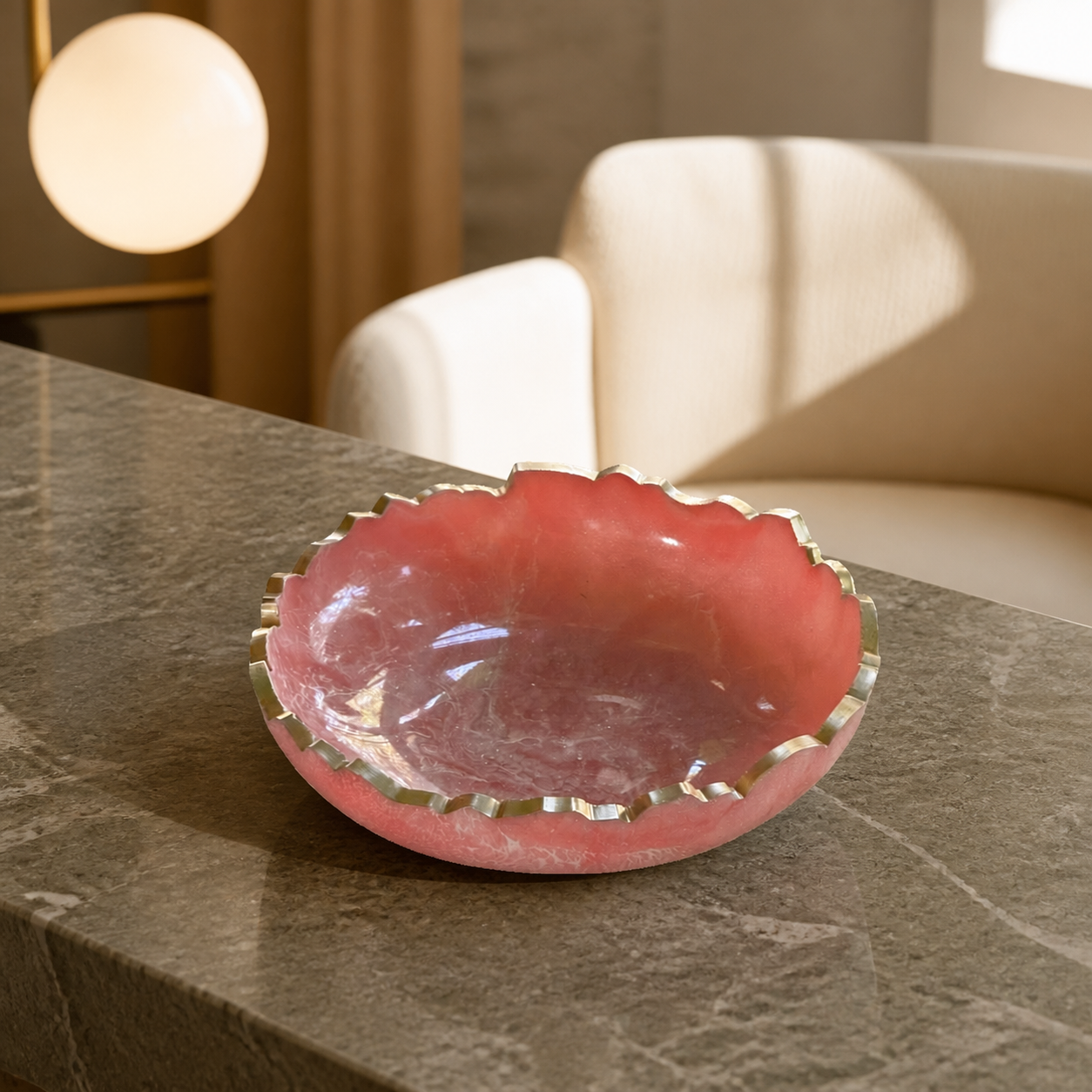 Small Light Pink bowl, 8x2" geode design epoxy resin