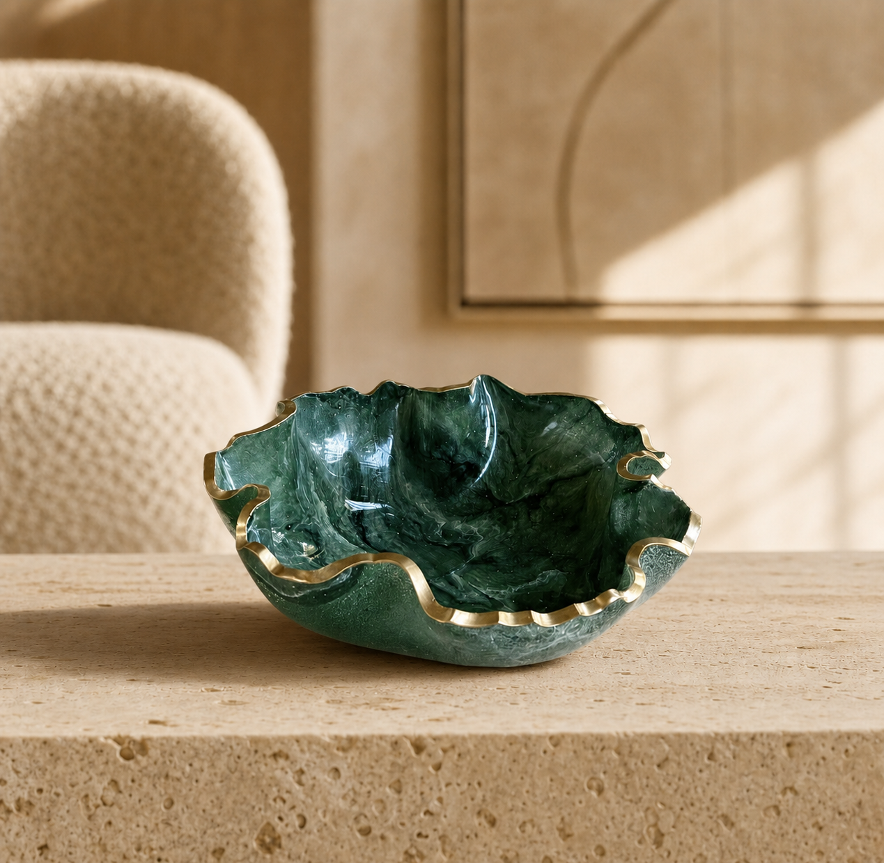 Medium Green bowl, 11x3" geode design epoxy resin