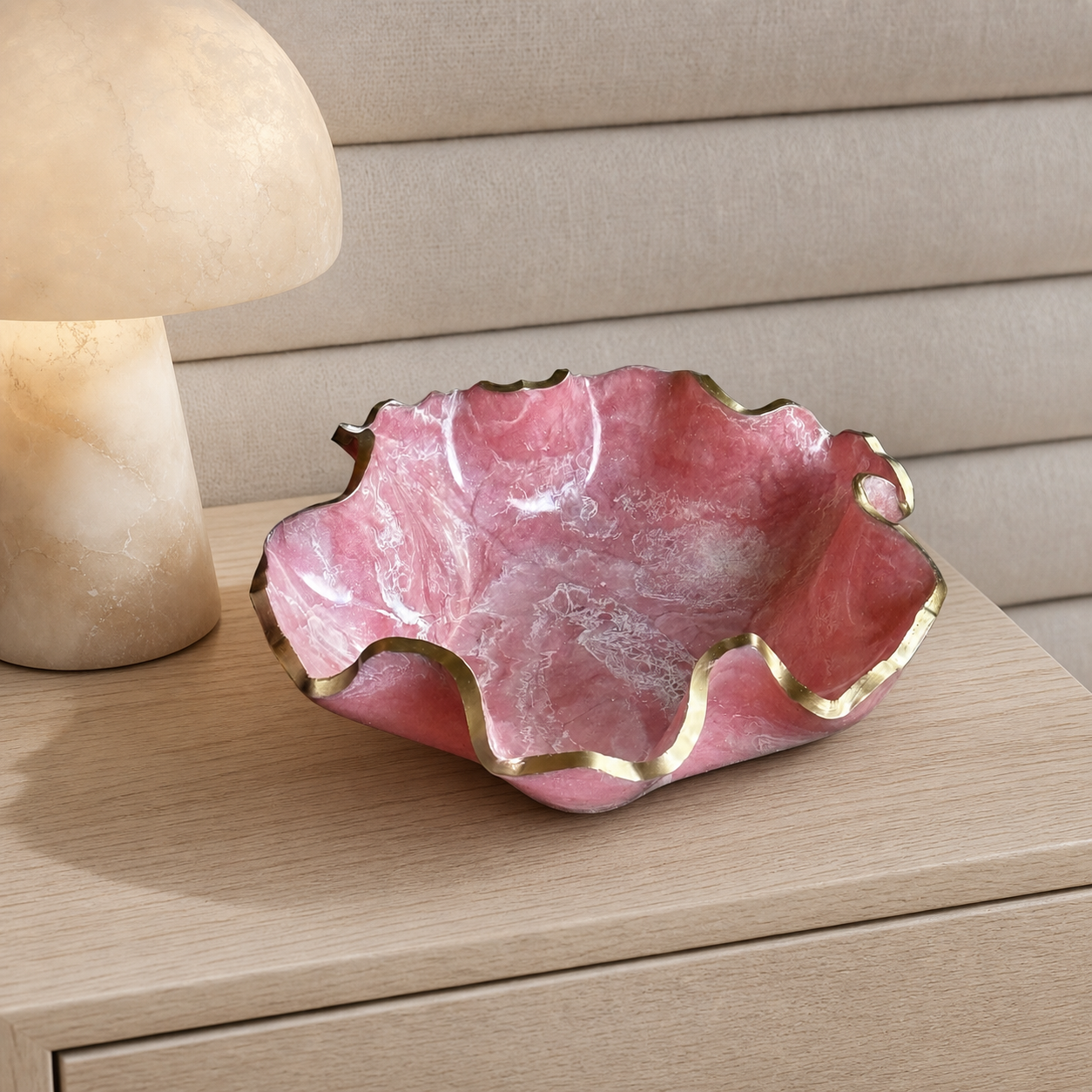 Medium light Pink bowl, 11x3" geode design epoxy resin