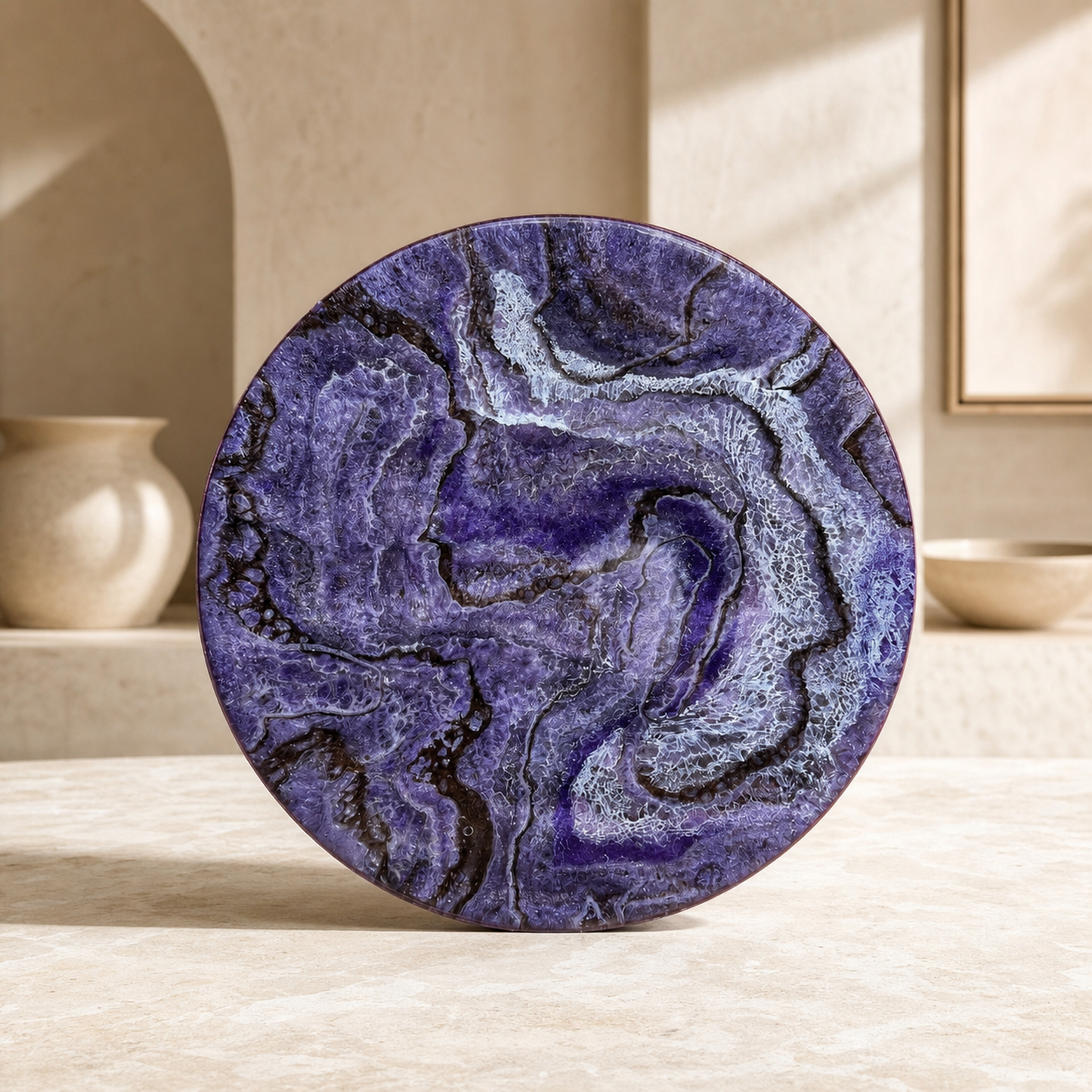 Purple and Brown Lazy Susan geode design epoxy resin, 5 sizes
