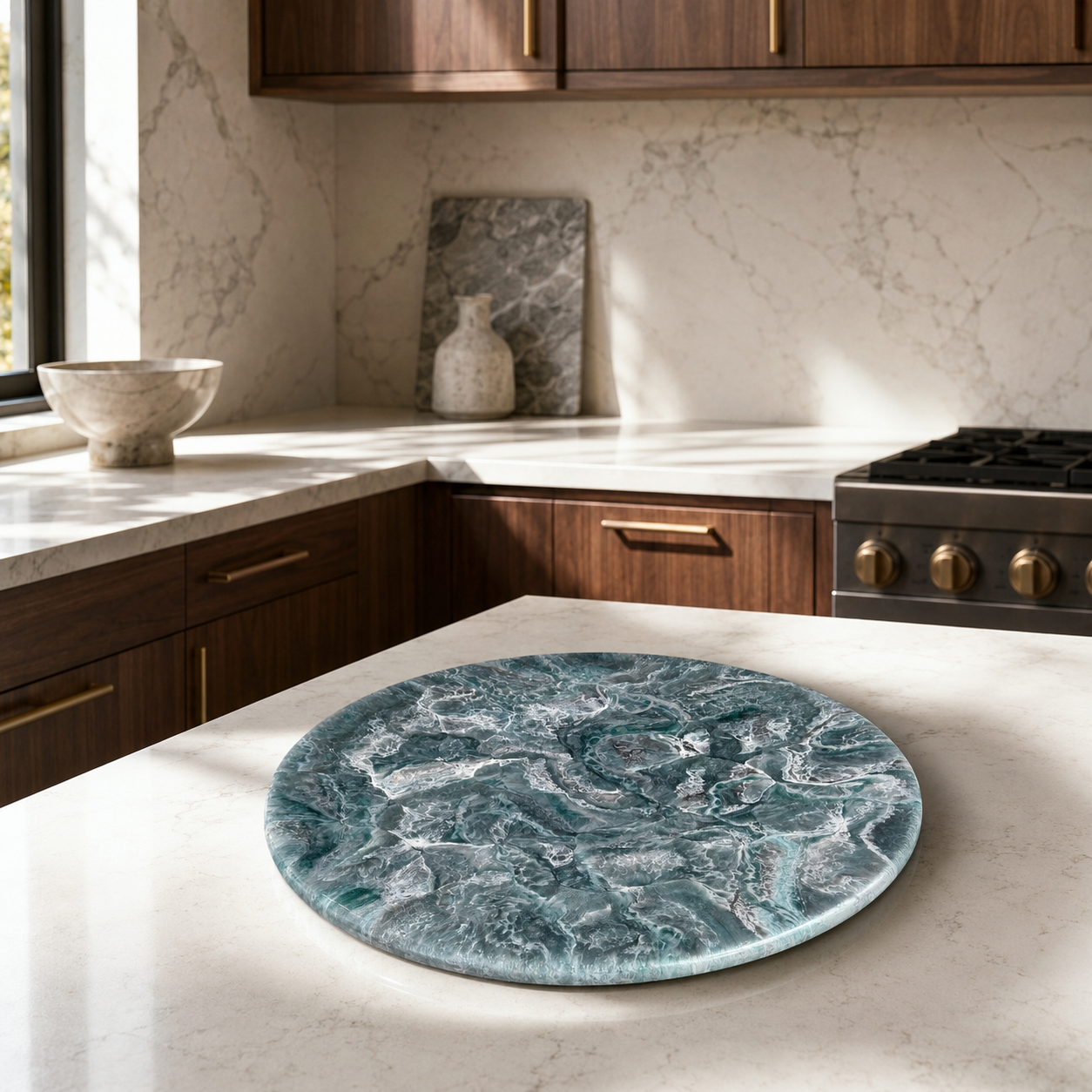 Teal and Silver Lazy Susan geode design epoxy resin, 5 sizes