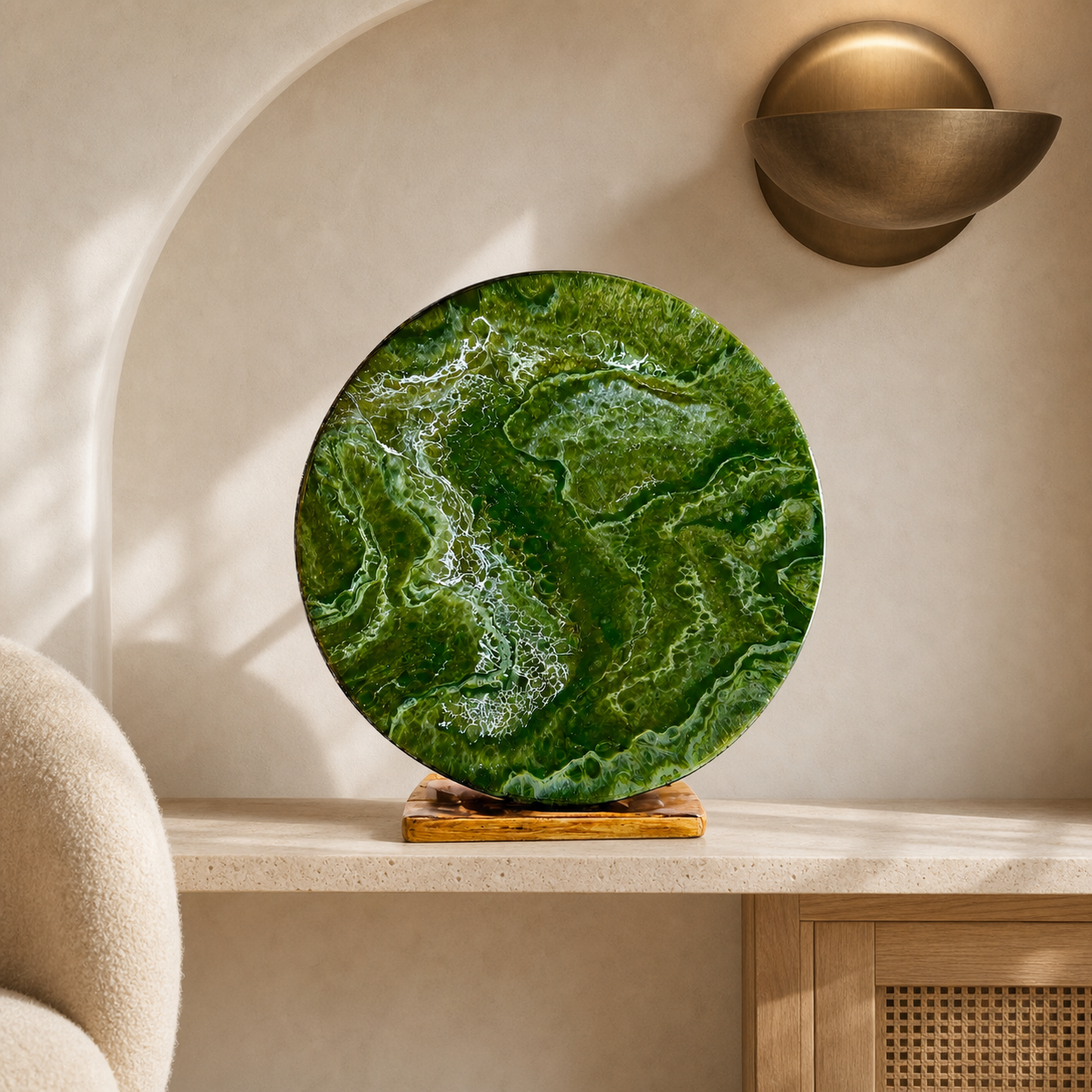 Olive Green Lazy Susan geode design epoxy resin, 5 sizes