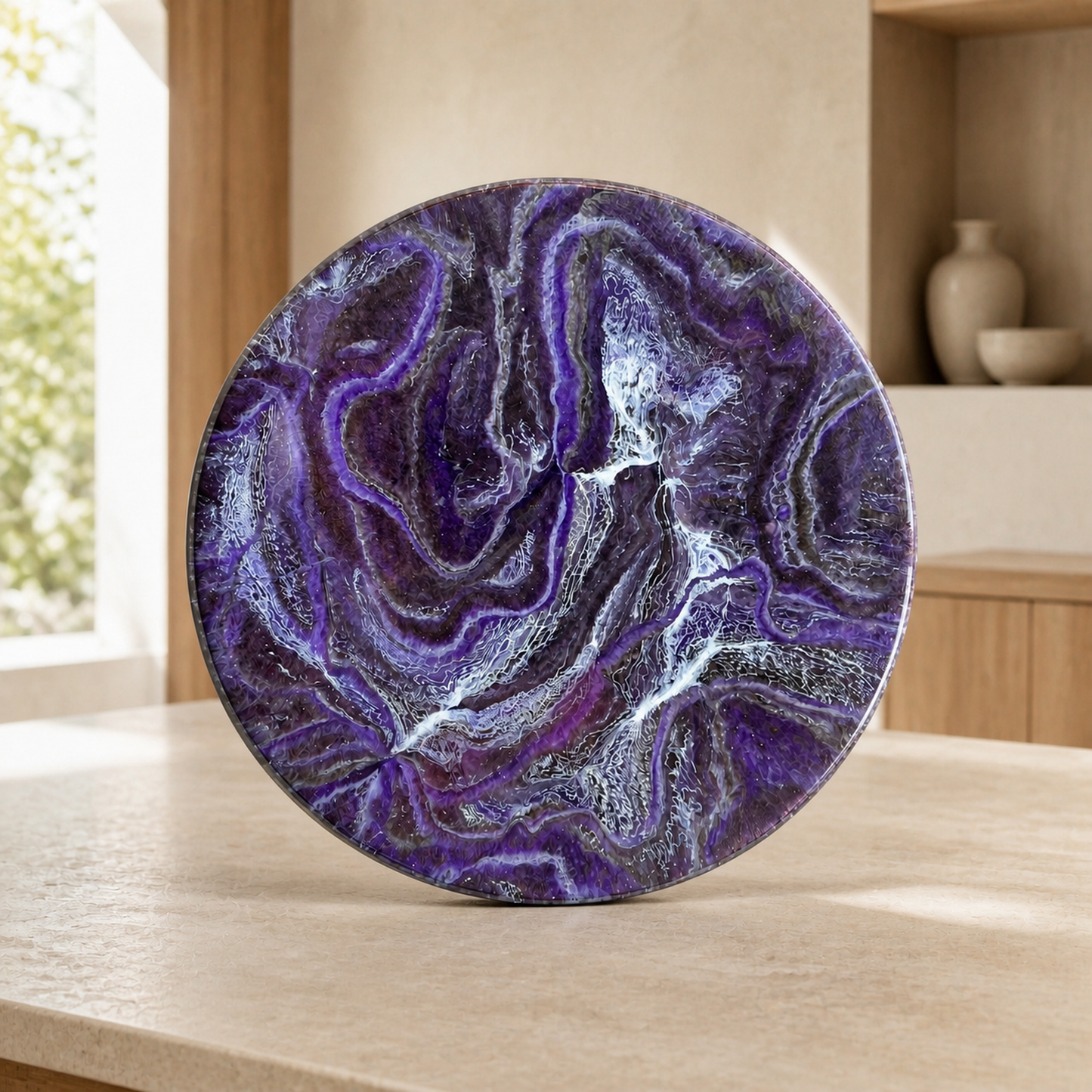 Purple and Brown Lazy Susan geode design epoxy resin, 5 sizes