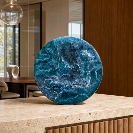 Teal and Silver Lazy Susan geode design epoxy resin, 5 sizes