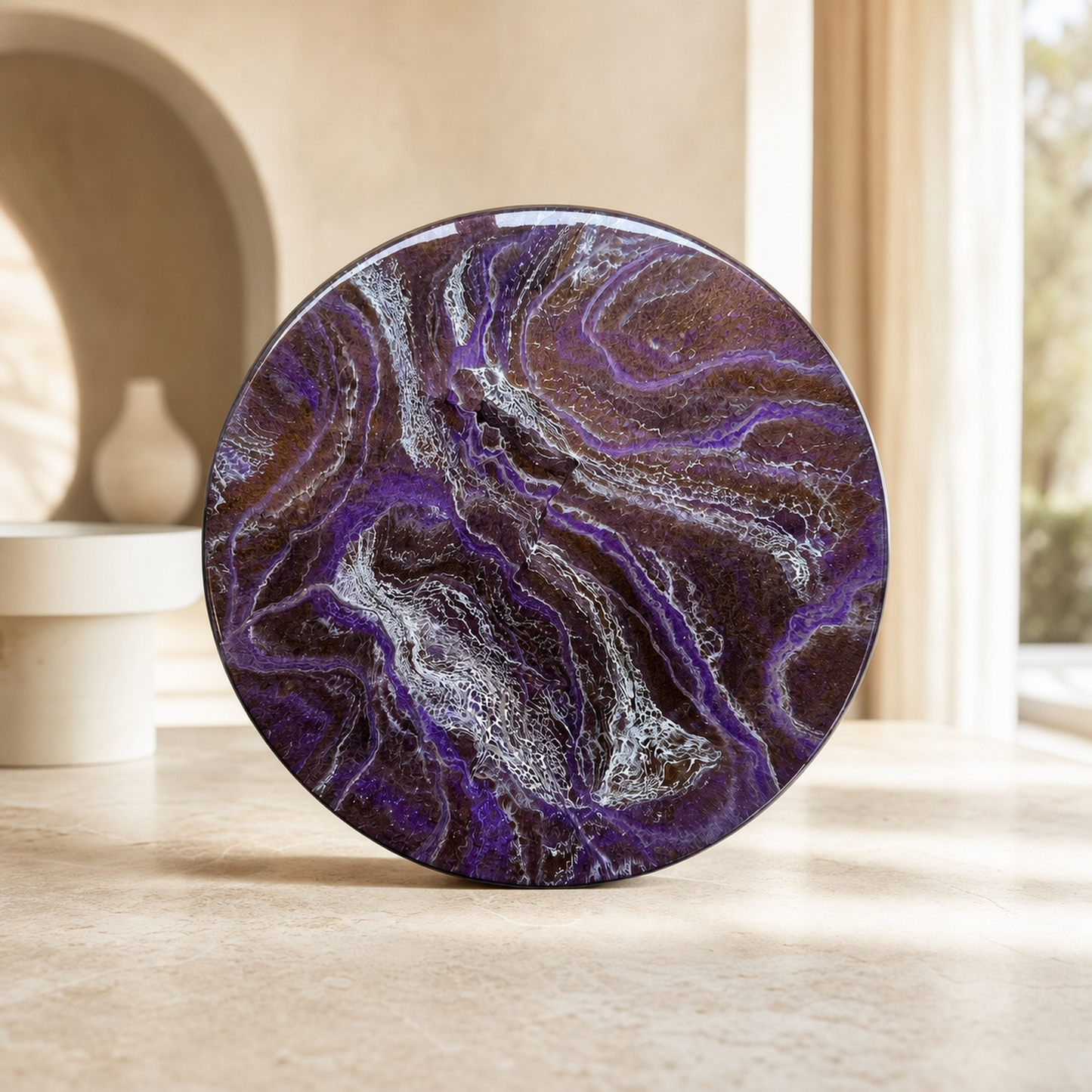 Purple and Brown Lazy Susan geode design epoxy resin, 5 sizes
