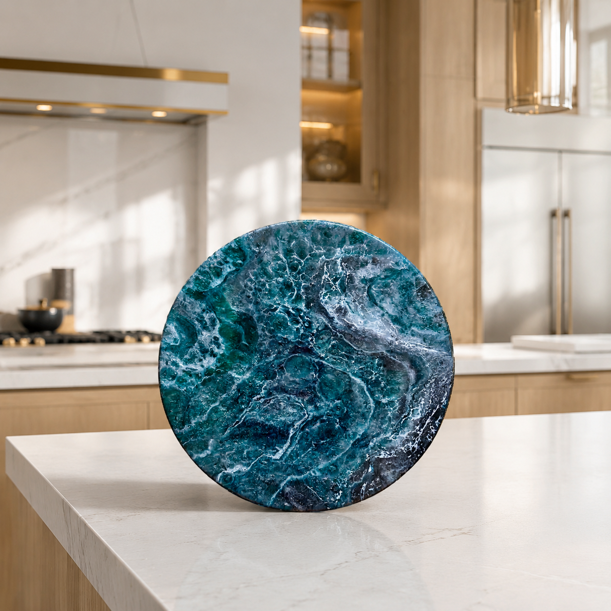 Teal and Silver Lazy Susan geode design epoxy resin, 5 sizes