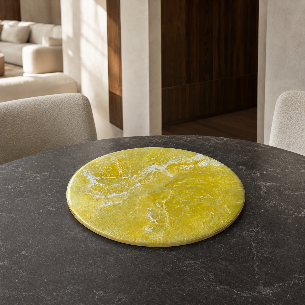 Yellow Lazy Susan geode design epoxy resin, 5 sizes