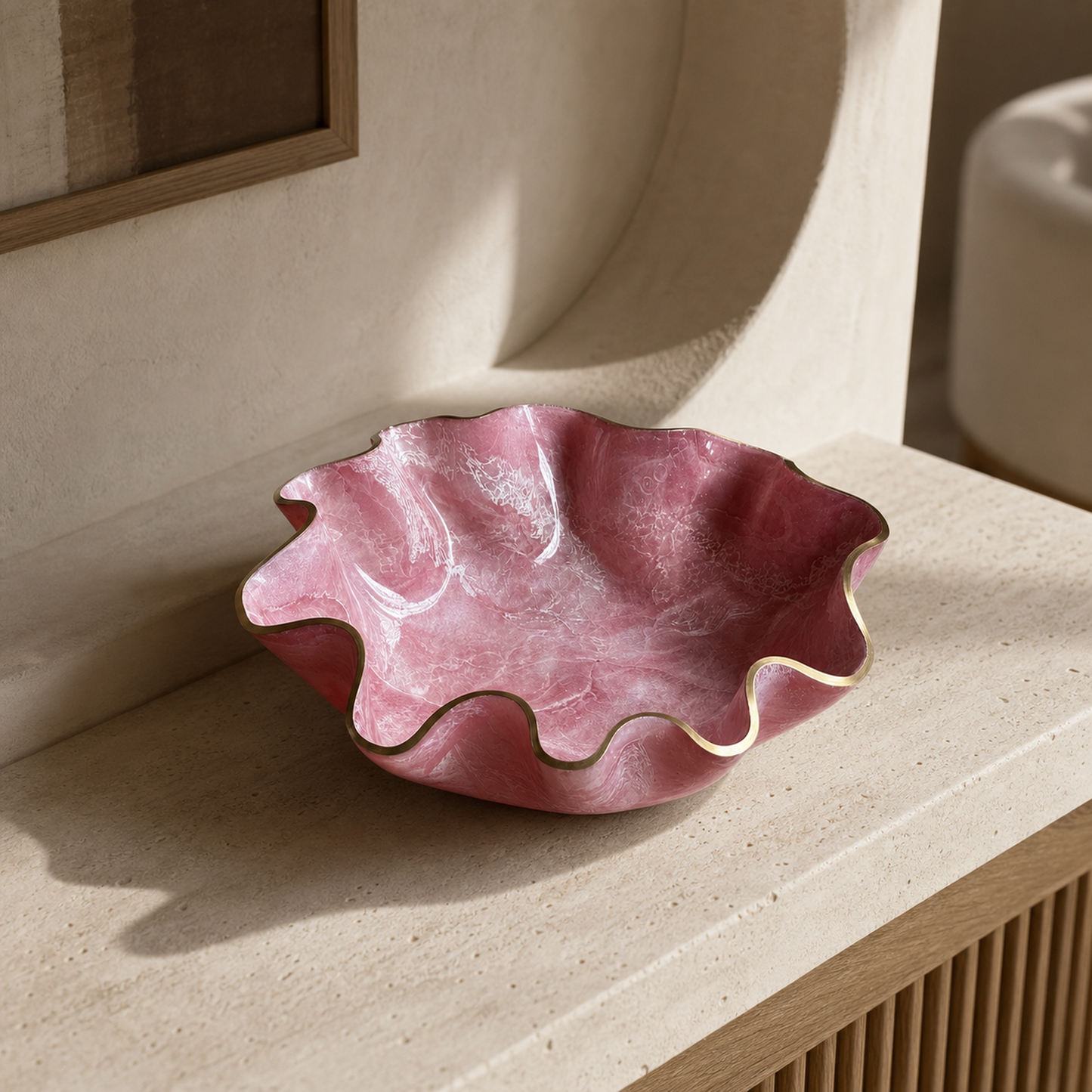 Large light Pink bowl, 18x3" geode design epoxy resin