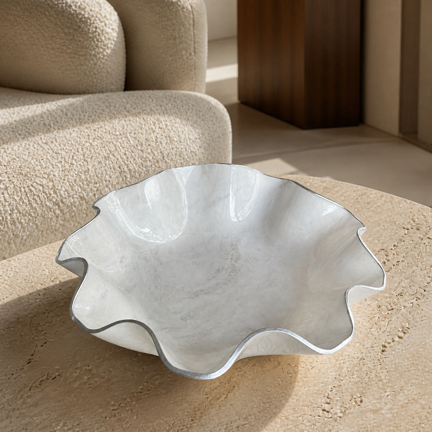 Large White bowl, 18x3" geode design epoxy resin