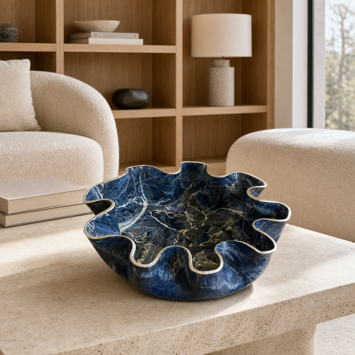 XLarge Blue bowl, 18x6" geode design epoxy resin