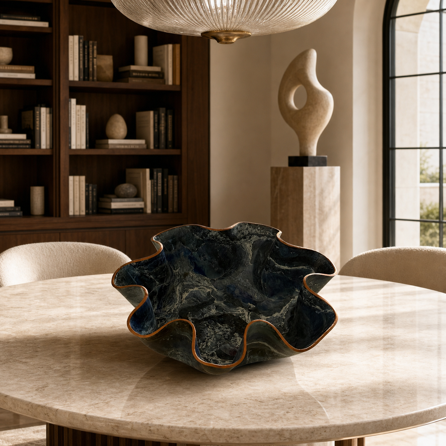 Large Blue bowl, 18x3" geode design epoxy resin