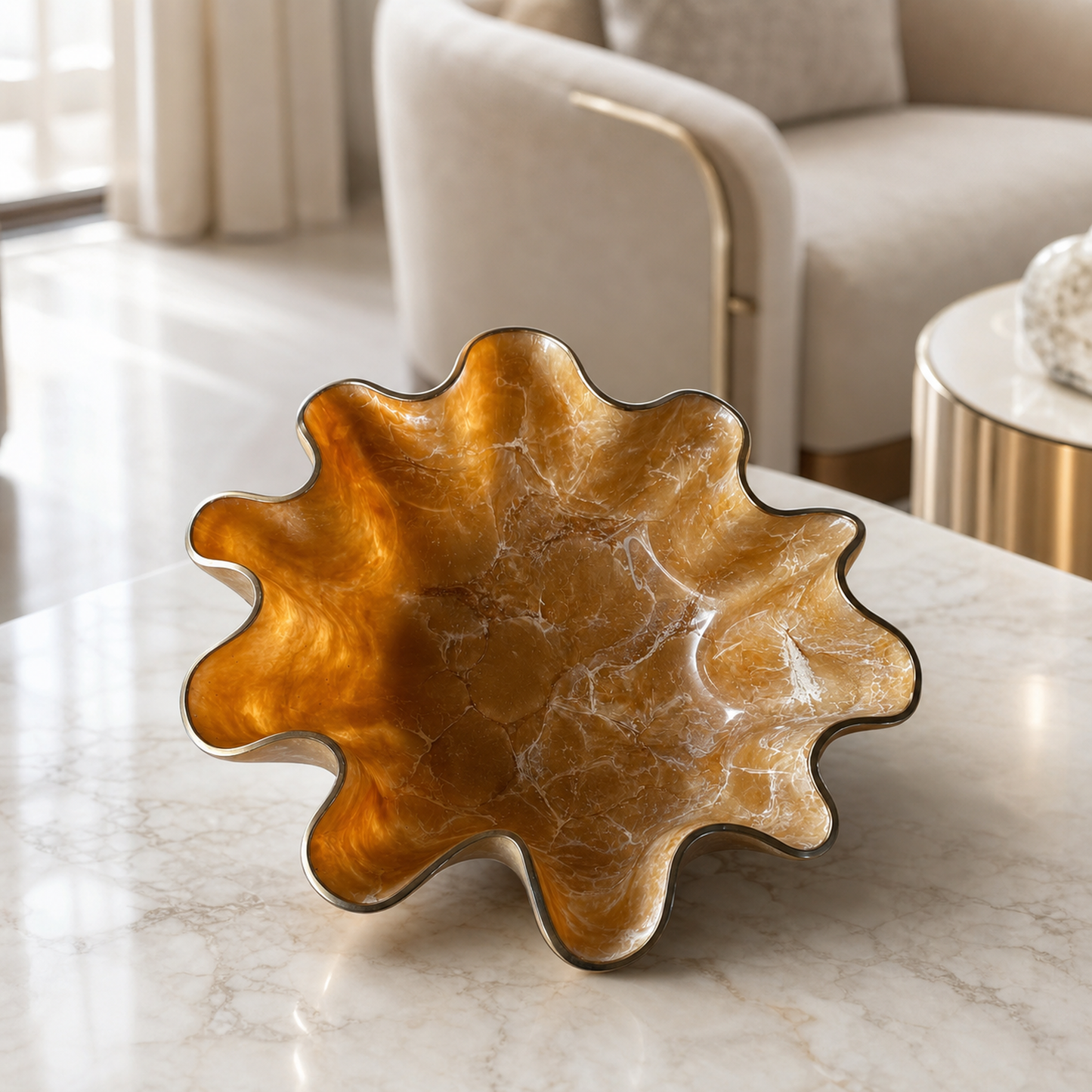 Large Cream bowl, 18x3" geode design epoxy resin