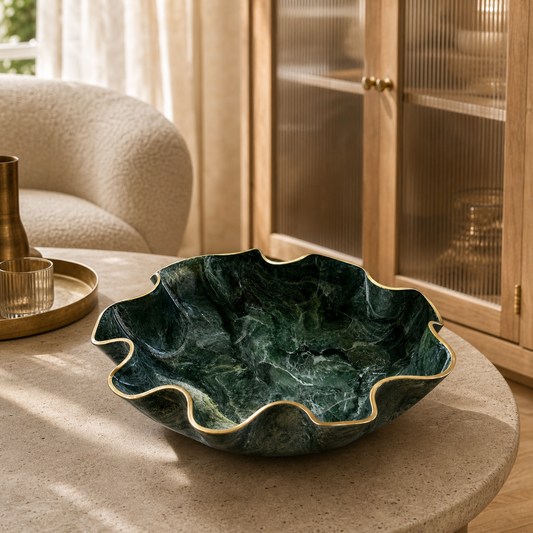 Large Green bowl, 18x3" geode design epoxy resin