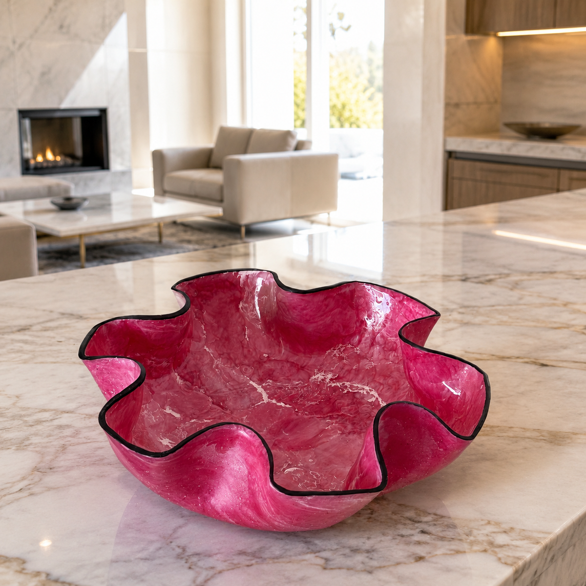 Large Pink bowl, 18x3" geode design epoxy resin
