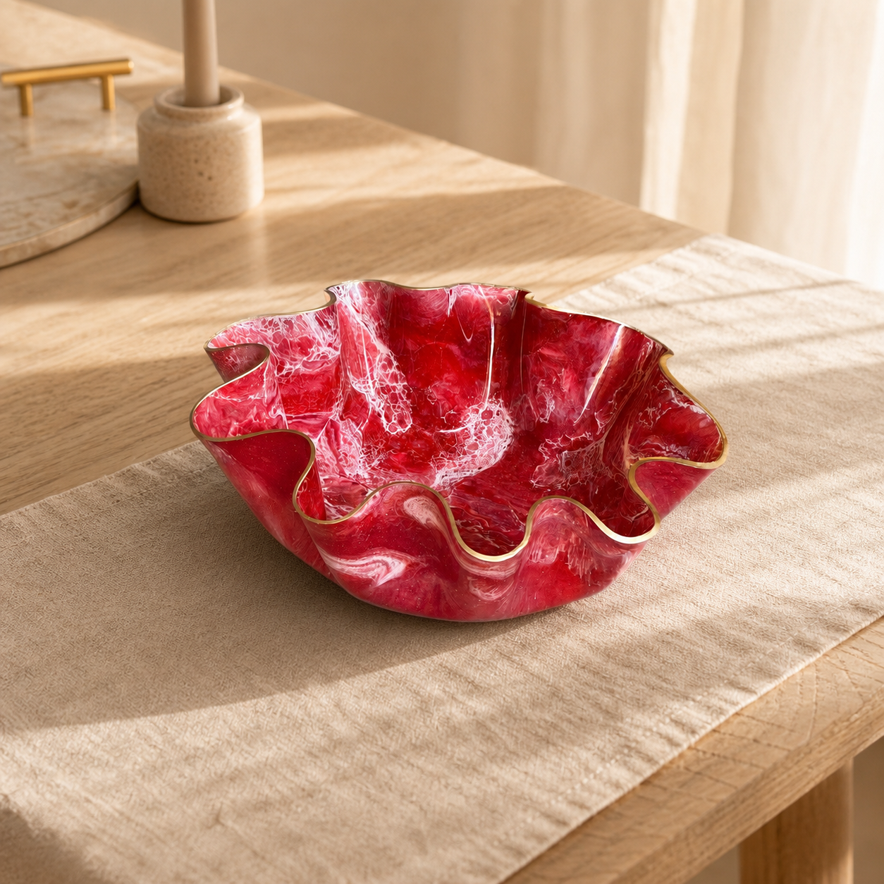 XLarge Red bowl, 18x6" geode design epoxy resin
