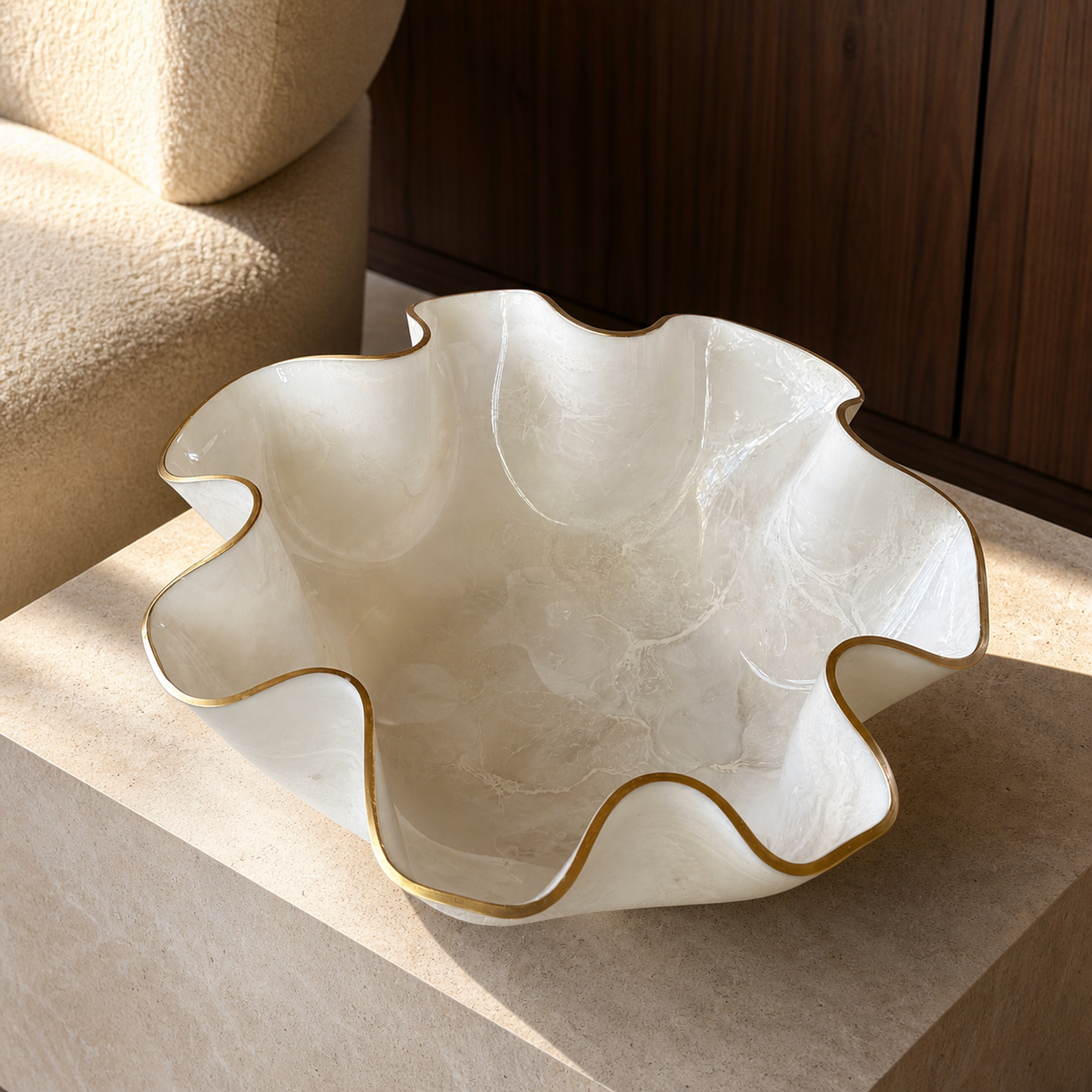 XLarge White bowl, 18x6" geode design epoxy resin