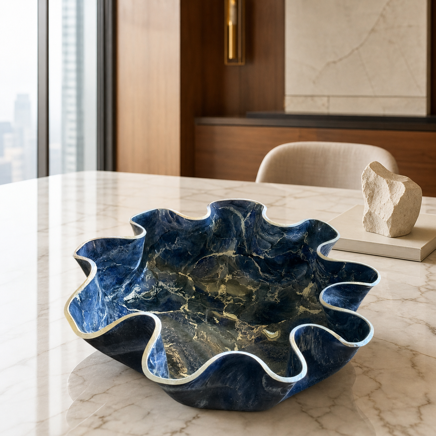 Large Blue bowl, 18x3" geode design epoxy resin
