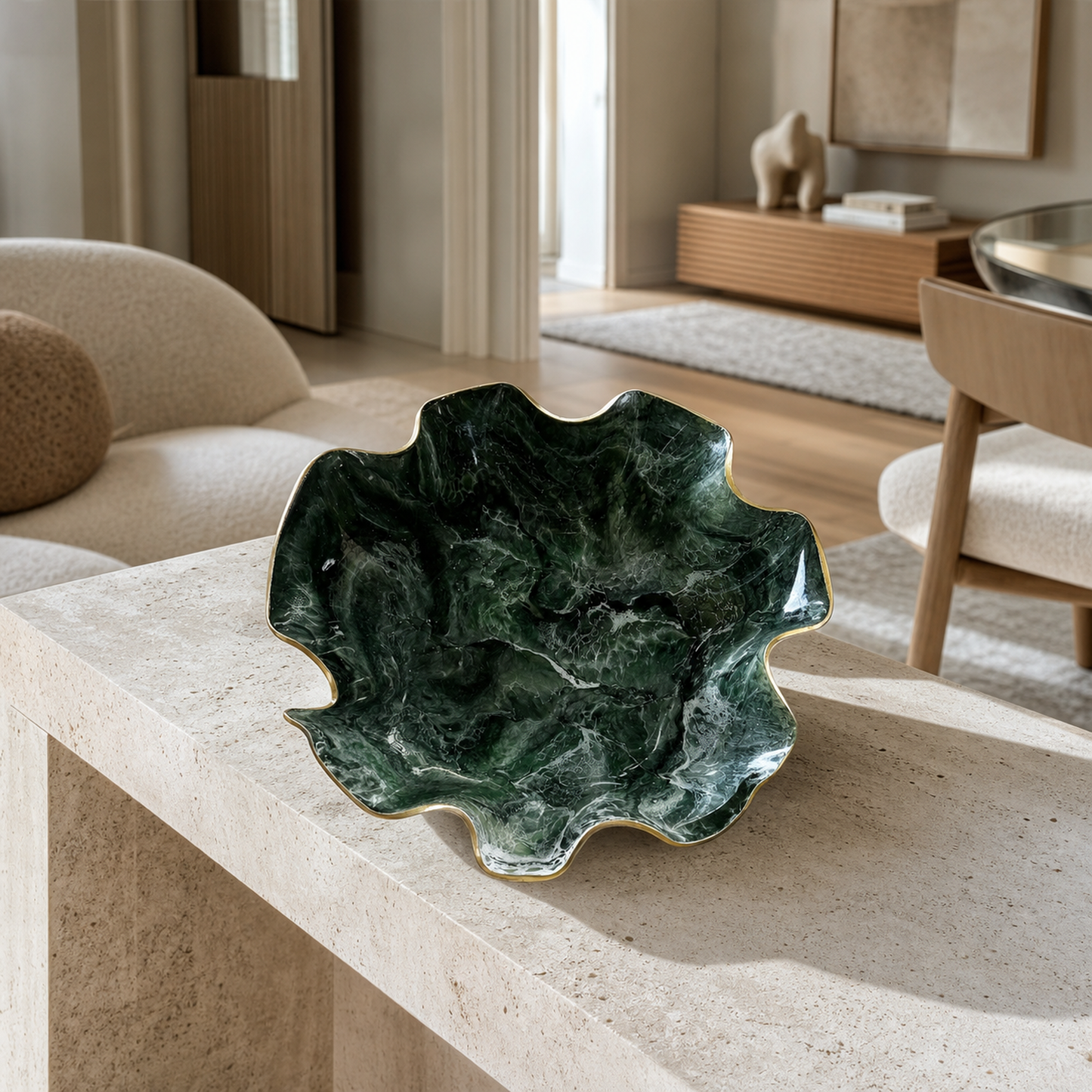 Large Green bowl, 18x3" geode design epoxy resin