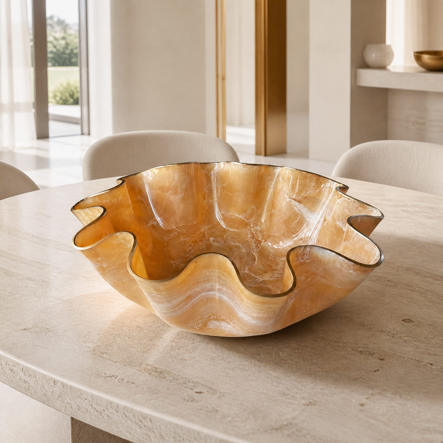 XLarge Cream bowl, 18x6" geode design epoxy resin