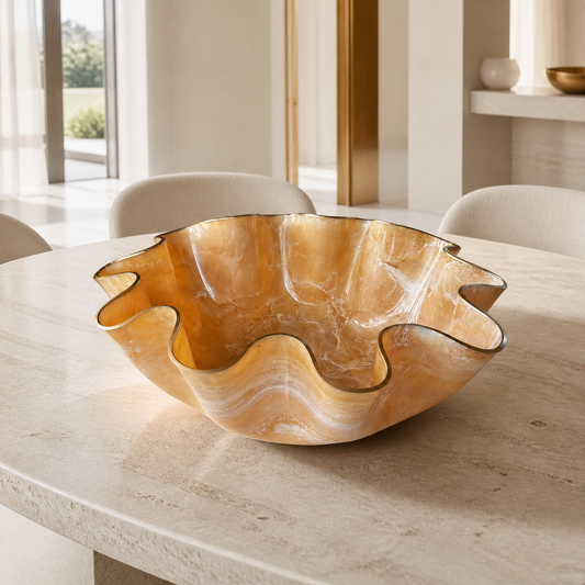 XLarge Cream bowl, 18x6" geode design epoxy resin