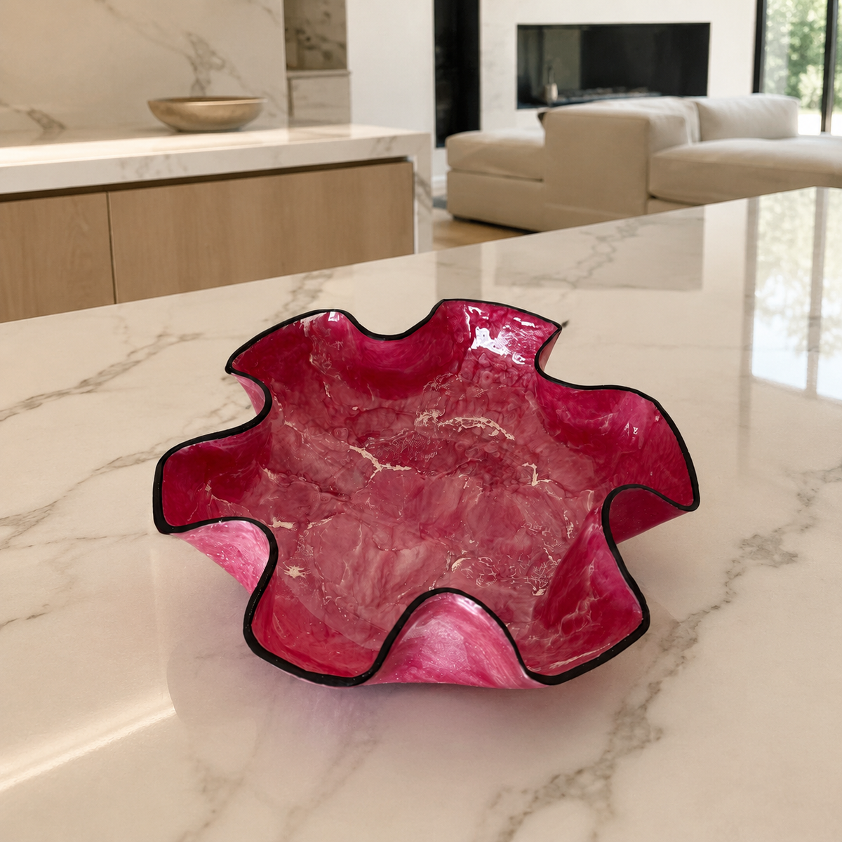 Large Pink bowl, 18x3" geode design epoxy resin